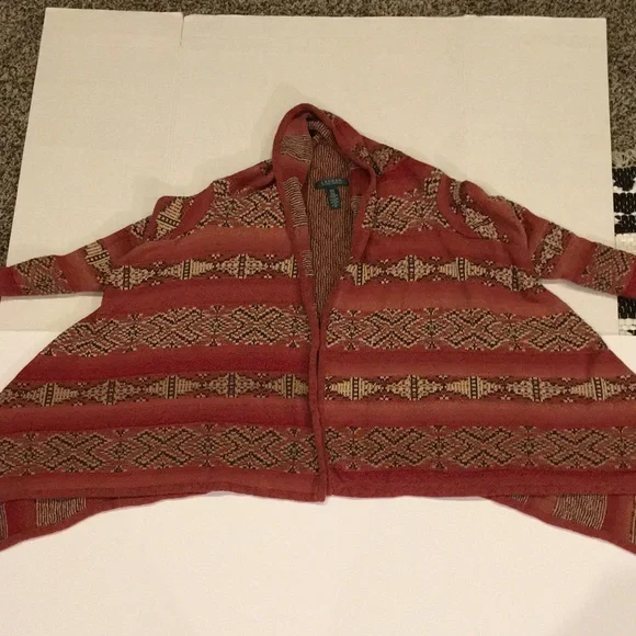 Ralph Lauren LAUREN S/M Cardigan Handkerchief Hem Shawl Collar Open Front - Picture 9 of 15